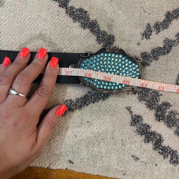 Vintage y2k early 2000s blue diamond metal clasp cowboy belt - Picture 3 of 7